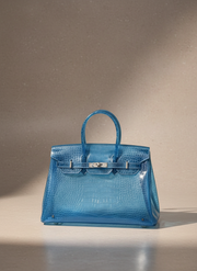 Croco Glacé, sac à coque brillante effet croco, coloris Ciel