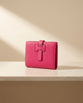 Le Portefeuille en cuir de vachette pleine fleur grainé, coloris Rose fuchsia