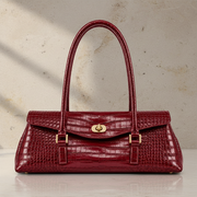 Baguette Croco, sac baguette grain croco, coloris Merlot
