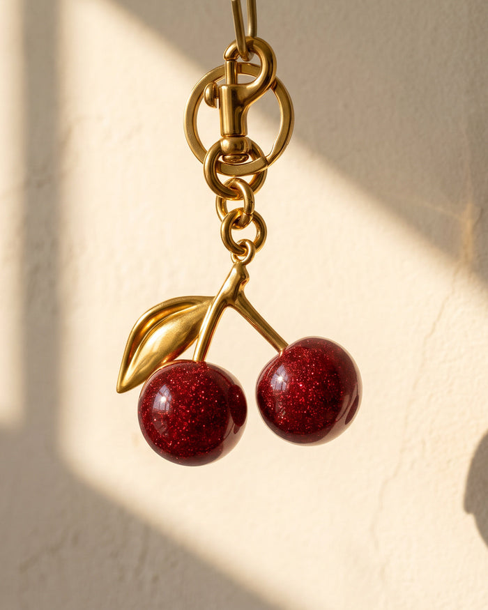 Charm Cherry, breloque cerise dorée à paillettes, à clipser sur l'anse