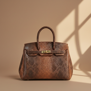 Héritage, sac rétro en cuir de vachette grain reptile, coloris Brun, vue de face