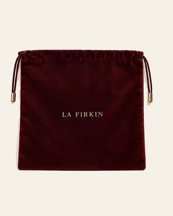 Pochette en velours bordeaux La Firkin avec cordons à embouts dorés